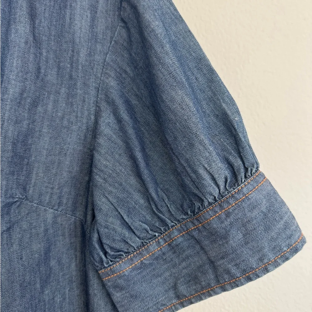NWT Talbots Denim Short Sleeve Peasant Top in Dark Blue Size M - Picture 3 of 11